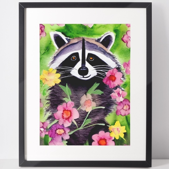 Other - Watercolor Raccoon Portrait Illustration Wall Art Print Poster Card Unframed